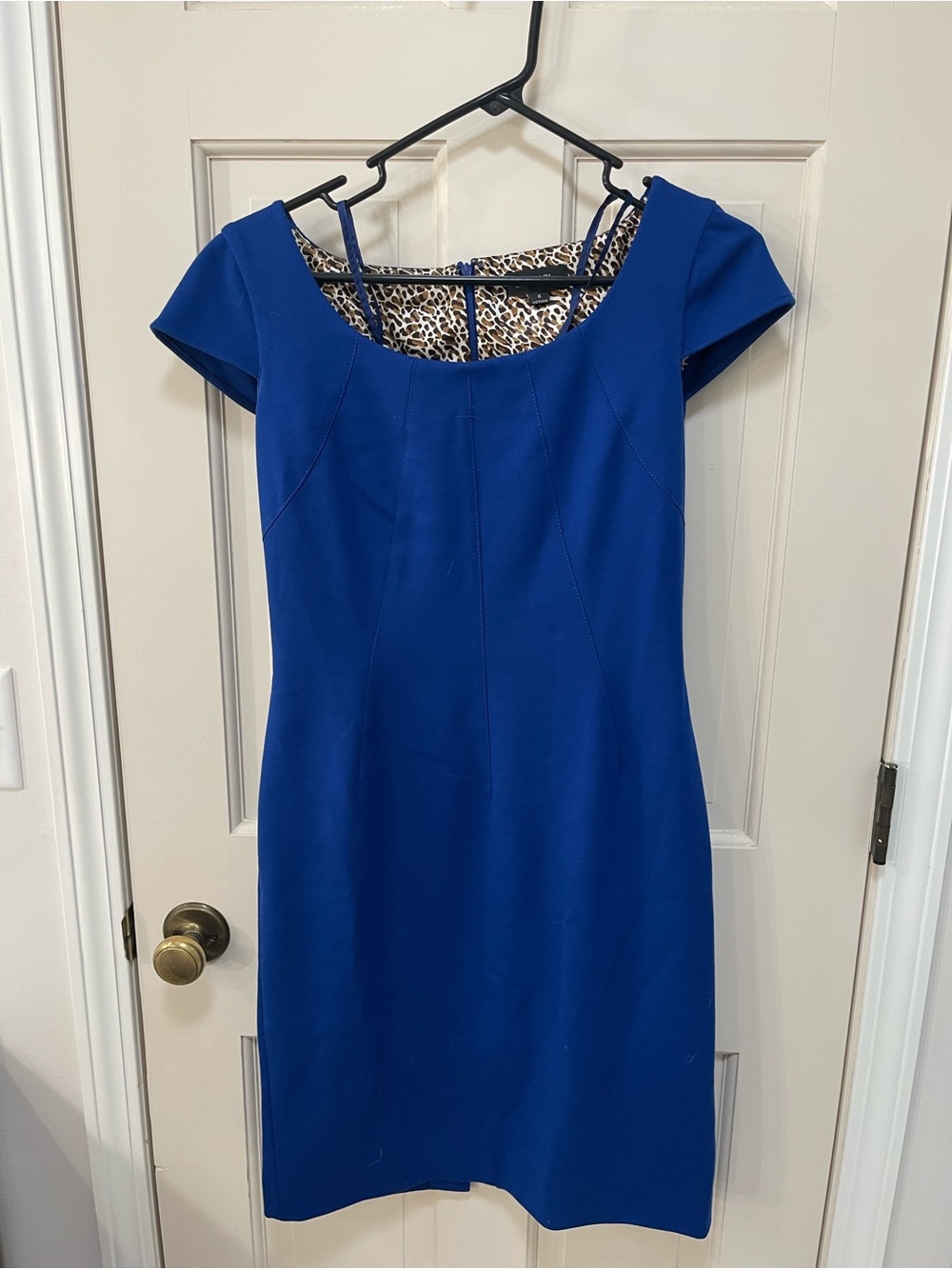 Tahari Royal Blue Cap-Sleeve Sheath Midi Dress